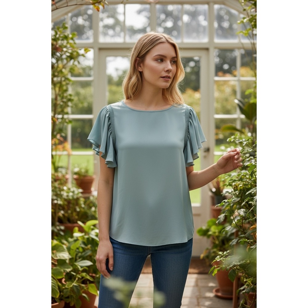 LOFT Women's Ruffle Sleeveโ Blouse - Soft BLUE